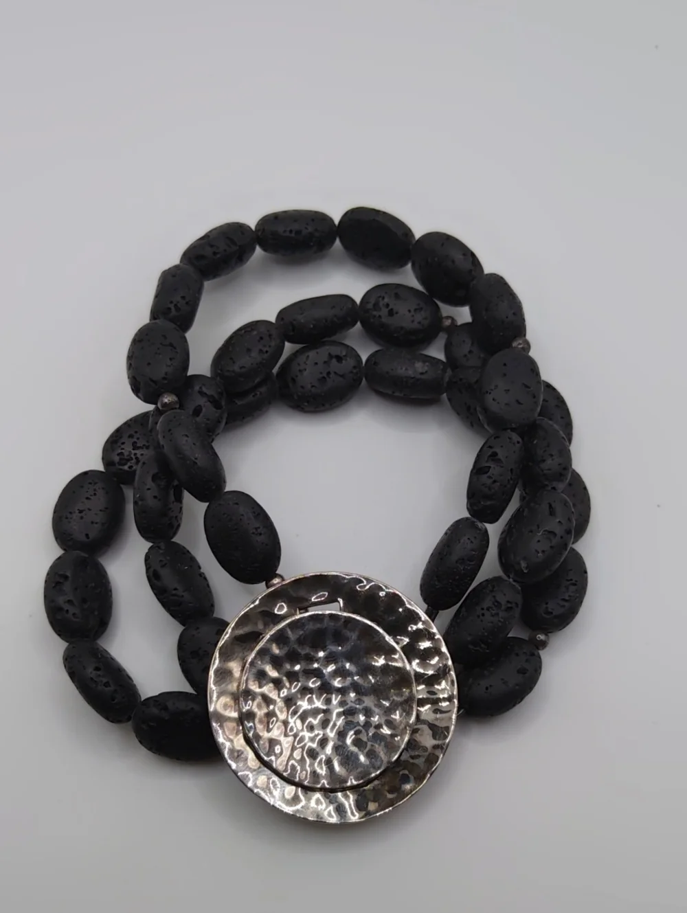 Silpada Hammered Silver Clasp Lava Rock Beaded Bracelet 925 - Picture 1 of 8